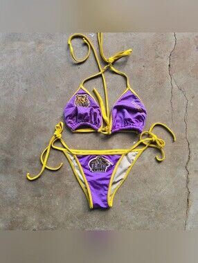Vintage Y2K LSU Tigers Jersey Patch String Bikini Rare Swimsuit Sport Collegiate